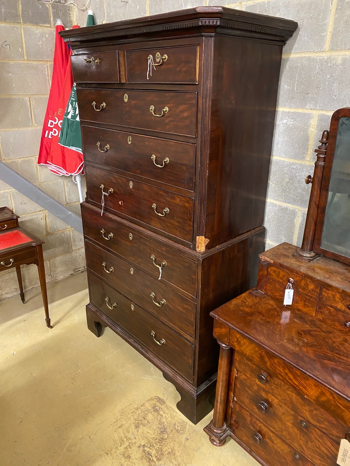 A George III mahogany chest on chest, width 106cm, height 194cm